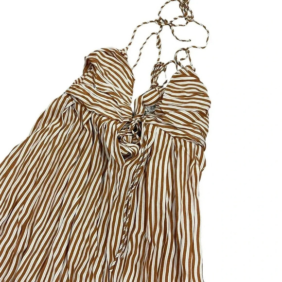 Amuse Society Brown Striped Woven Fern Midi Dress L - Picture 4 of 7